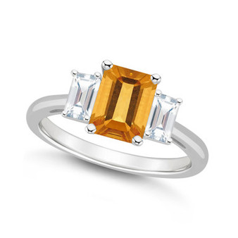 Women's Citrine (1-3/5 ct.t.w.) and White Topaz (3/4 ct.t.w.) 3-Stone Ring in Sterling Silver