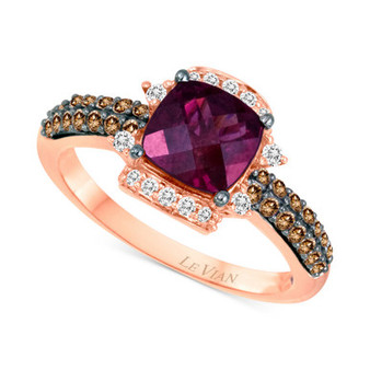Raspberry Rhodolite (1-5/8 ct. t.w.) & Diamond (3/8 ct. t.w.) Cushion Halo Ring in 14k Rose Gold