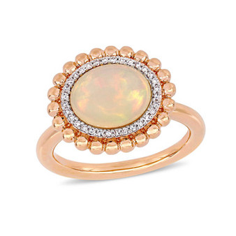Opal (2-3/4 ct.t.w.) and Diamond (1/10 ct.t.w.) Halo Ring in 14k Rose Gold