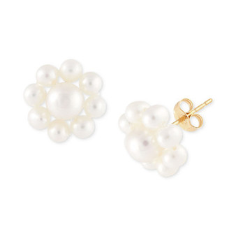 Cultured Freshwater Pearl (2-3/4 - 4-1/2mm) Flower Stud Earrings in 14K Gold