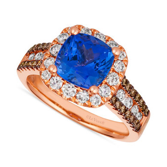 Blueberry Tanzanite (2 ct. t.w.) & Diamond (1 ct. t.w.) Halo Multirow Ring in 14k Rose Gold