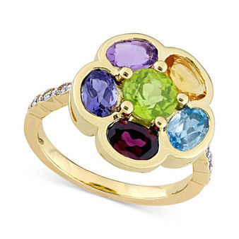 Multi-Gemstone (3-3/8 ct. t.w.) & Diamond (1/20 ct. t.w.) Ring in Gold-Plated Sterling Silver
