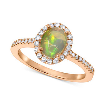 Opal (3/4 ct. t.w.) & Diamond (1/4 ct. t.w.) Halo Ring in 14k Rose Gold
