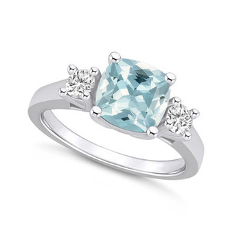 Aquamarine (2 ct. t.w.) and Diamond (1/3 ct. t.w.) Ring in 14K White Gold