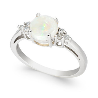 Opal (3/4 ct. t.w.) & Diamond (1/10 ct. t.w.) Ring in 14k White Gold
