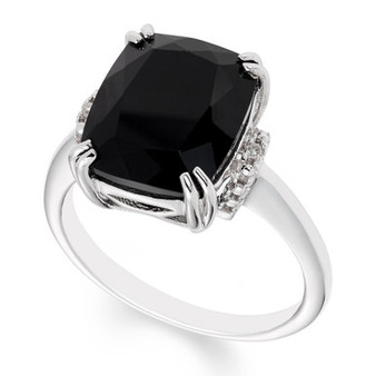 Black Onyx (12 mm x 10 mm) Diamond Accent Ring in Sterling Silver
