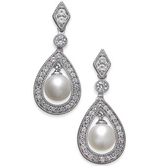 Cultured Freshwater Pearl (6mm) & White Topaz (1 ct. t.w.) Drop Earrings in Sterling Silver