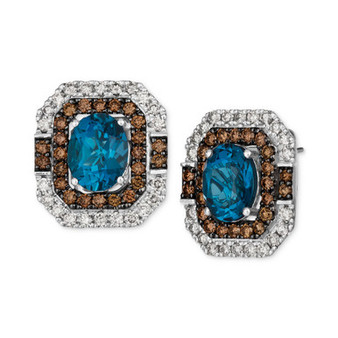Deep Sea Blue Topaz (3-1/2 ct. t.w.) & Diamond (1-5/8 ct. t.w.) Stud Earrings in 14k White Gold