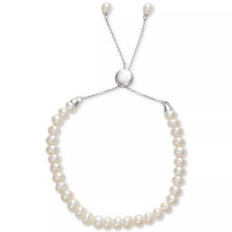 White Cultured Freshwater Pearl (6-1/2mm) Bolo Bracelet in Sterling Silver (Also in Gray or Pink Cultured Freshwater Pearl)