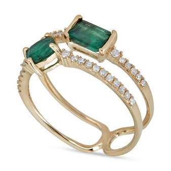 Emerald (1-1/10 ct. t.w.) & Diamond (1/5 ct. t.w.) Double Row Statement Ring in 14k Gold