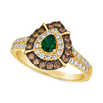 Costa Smeralda Emeralds (1/5 ct. t.w.) & Diamond (3/4 ct. t.w.) Teardrop Halo Ring in 14k Gold