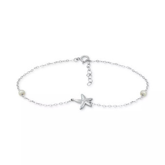 Cultured Freshwater Pearl (4mm) & Starfish Ankle Bracelet in 18k Gold-Plated Sterling Silver, Created for Macy's