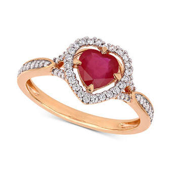 Ruby (1 ct. t.w.) & Diamond (1/4 ct. t.w.) Heart Halo Ring in 14k Rose Gold