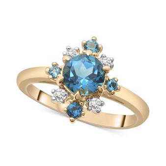 London Blue Topaz (1-1/4 ct. t.w.) & Diamond (1/10 ct. t.w.) Flower Cluster Ring in 14k Gold