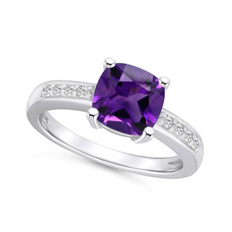 Amethyst and Diamond Ring (2 ct.t.w and 1/8 ct.t.w) 14K White Gold