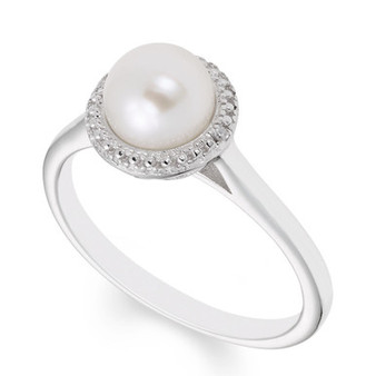 Cultured Freshwater Pearl (7 mm) Diamond Accent Ring in Sterling Silver