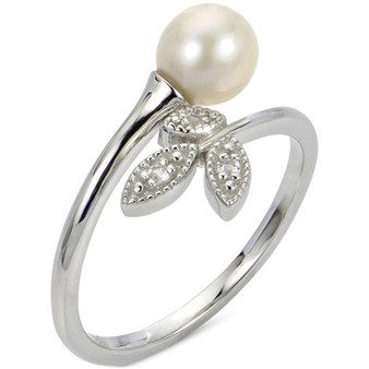 Cultured Freshwater Pearl (6mm) & Lab-Created White Sapphire (1/20 ct. t.w.) Bypass Ring in Sterling Silver