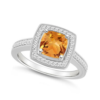 Citrine (1-1/2 ct. t.w.) and Diamond (1/4 ct. t.w.) Halo Ring in Sterling Silver