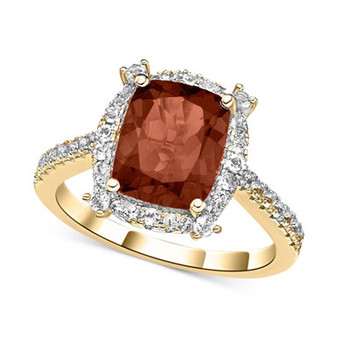 Garnet (3-1/2 ct. t.w.) & White Topaz (1-1/6 ct. t.w.) Halo Statement Ring in Gold-Plated Sterling Silver