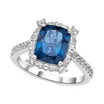 London Blue Topaz (4 ct. t.w.) & White Topaz (1-1/6 ct. t.w.) Halo Statement Ring in Sterling Silver