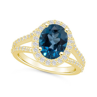 London Blue Topaz (3-5/8 ct. t.w.) and Diamond (3/4 ct. t.w.) Halo Ring in 14K Yellow Gold