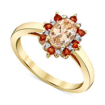 Morganite (1 ct. t.w.), Garnet (1/3 ct. t.w.) & Diamond (1/20 ct. t.w.) Halo Ring in 14k Gold