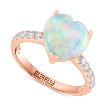 EFFY® Ethiopian Opal (2-1/2 ct. t.w.) & Diamond (1/4 ct. t.w.) Heart Ring in 14k Rose Gold