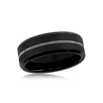 Mens Matte Polished Black Tungsten Ring