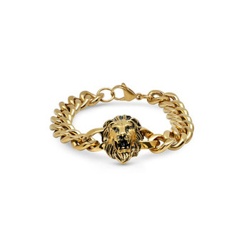 Men's 18k Gold Plated Stainless Steel Lion Head Chain Link Bracelet