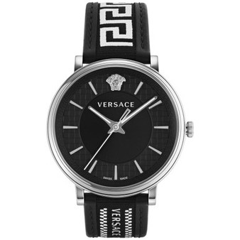 Men's Swiss V-Circle Black Leather Strap Watch 42mm