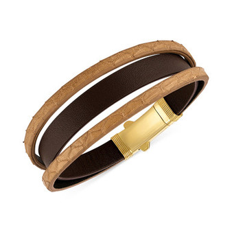 Two-Tone Triple Strap Leather Layered Bracelet in 18k Gold-Plated Sterling Silver, Created for Macy's