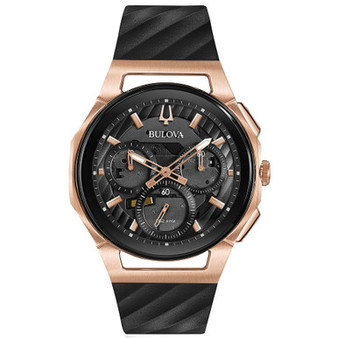 Men's Chronograph Curv Black Rubber Strap Watch 44mm