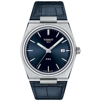 Men's PRX Blue Leather Strap Watch 40mm