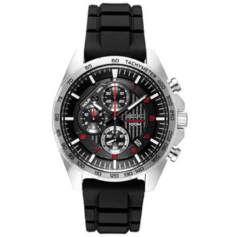 Men's Chronograph Black Silicone Strap Watch 43.9mm