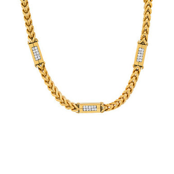 Men's 18k Gold Plated Stainless Steel Wheat Chain and Simulated Diamonds Link Necklace