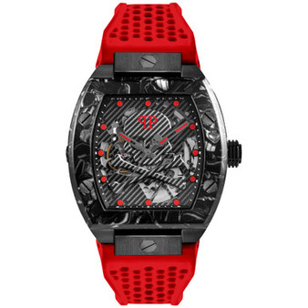 Men's Automatic The $keleton Sport Master Red Perforated Silicone Strap Watch 44x56mm