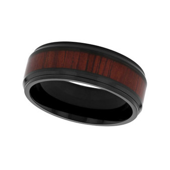 Macy's Men's Woodgrain Inlay Stainless Steel Wedding Band