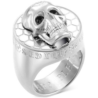 Stainless Steel 3D $kull Statement Ring