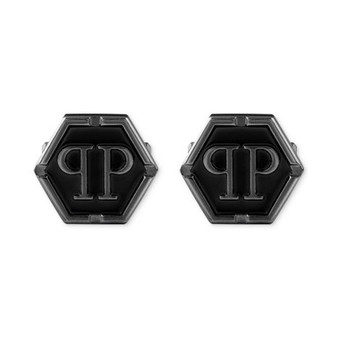 Stainless Steel Logo Black Hexagon Cuff Links