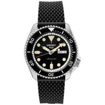 Men's Automatic Sport Black Silicone Mesh Strap Watch 42.5mm