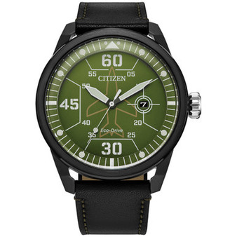 Eco-Drive Men's Avion Weekender Black Leather Strap Watch 45mm