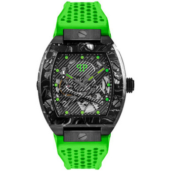 Men's Automatic The $keleton Sport Master Green Perforated Silicone Strap Watch 44x56mm