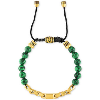 Men's Link Beaded Bolo Bracelet in Gold-Plated Stainless Steel