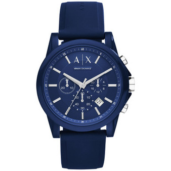 Unisex Chronograph Blue Silicone Strap Watch 44mm AX1327