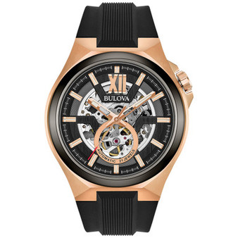 Men's Automatic Black Silicone Strap Watch 46mm 98A177