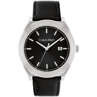 Men's Black Leather Strap Watch 44mm