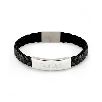 Men's Brai Ded Leather Best Dad Id Bracelet