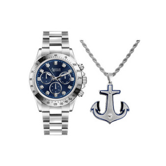 Men's Analog, Three-Hand Quartz Silver-Tone Metal Bracelet Watch 46mm Gift Set