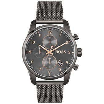 Men's Skymaster Chronograph Gray Stainless Steel Mesh Bracelet Watch 44mm