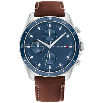 Men's Chronograph Brown Leather Strap Watch 44mm
